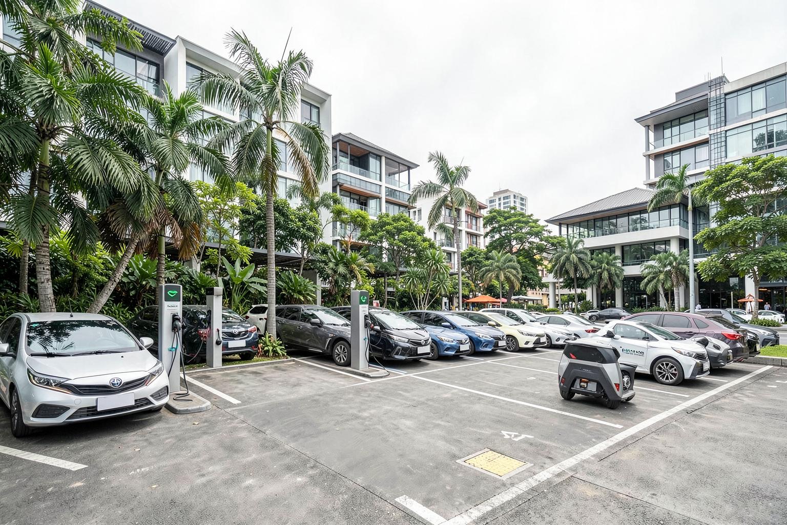 EV charging plaza at a modern Indonesian property
