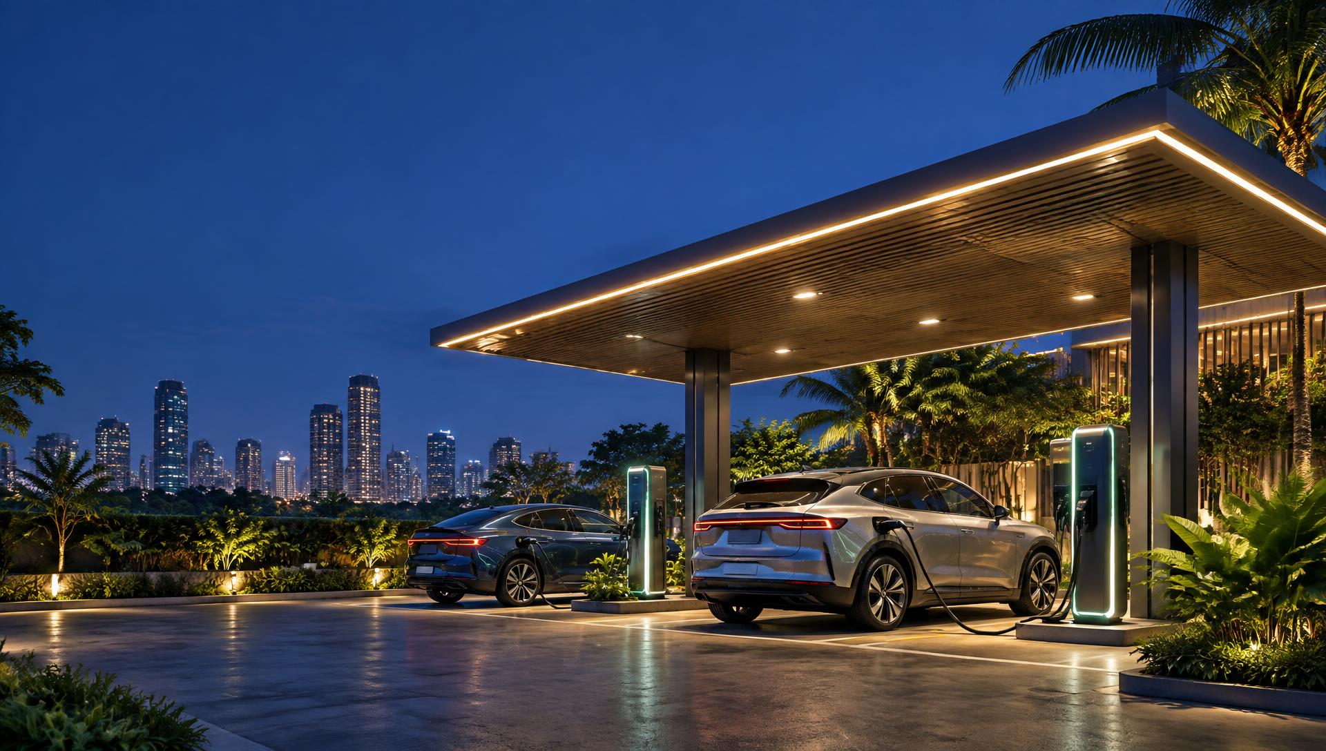 Modern EV charging station in Indonesia